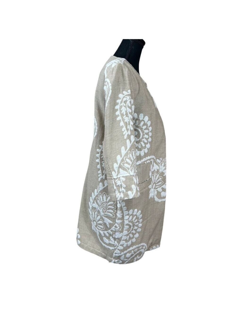 Chico's Beige White Jacquard Jacket Topper Cotton Linen Size 0 - Picture 3 of 12